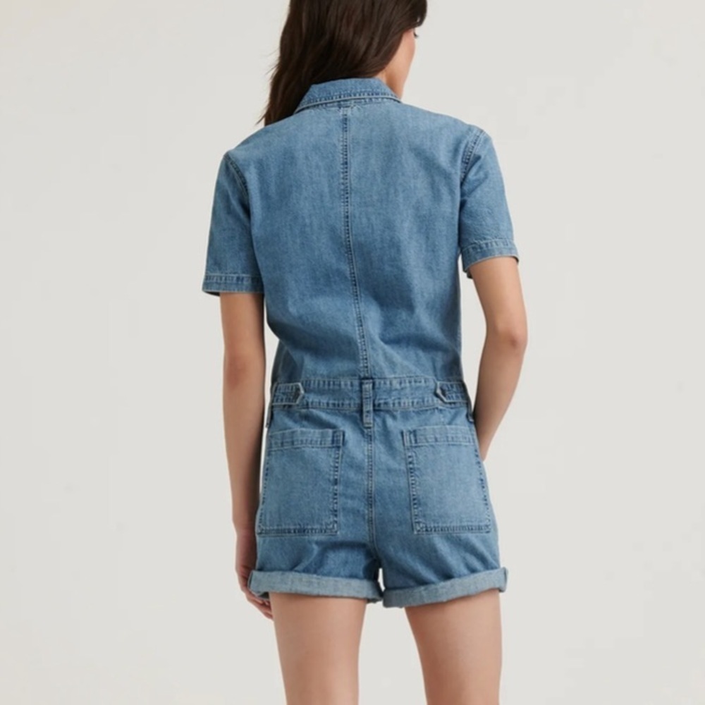 Lucky Brand Women's Denim Surplus Shortall Romper Small Utility Button Front - Picture 3 of 16